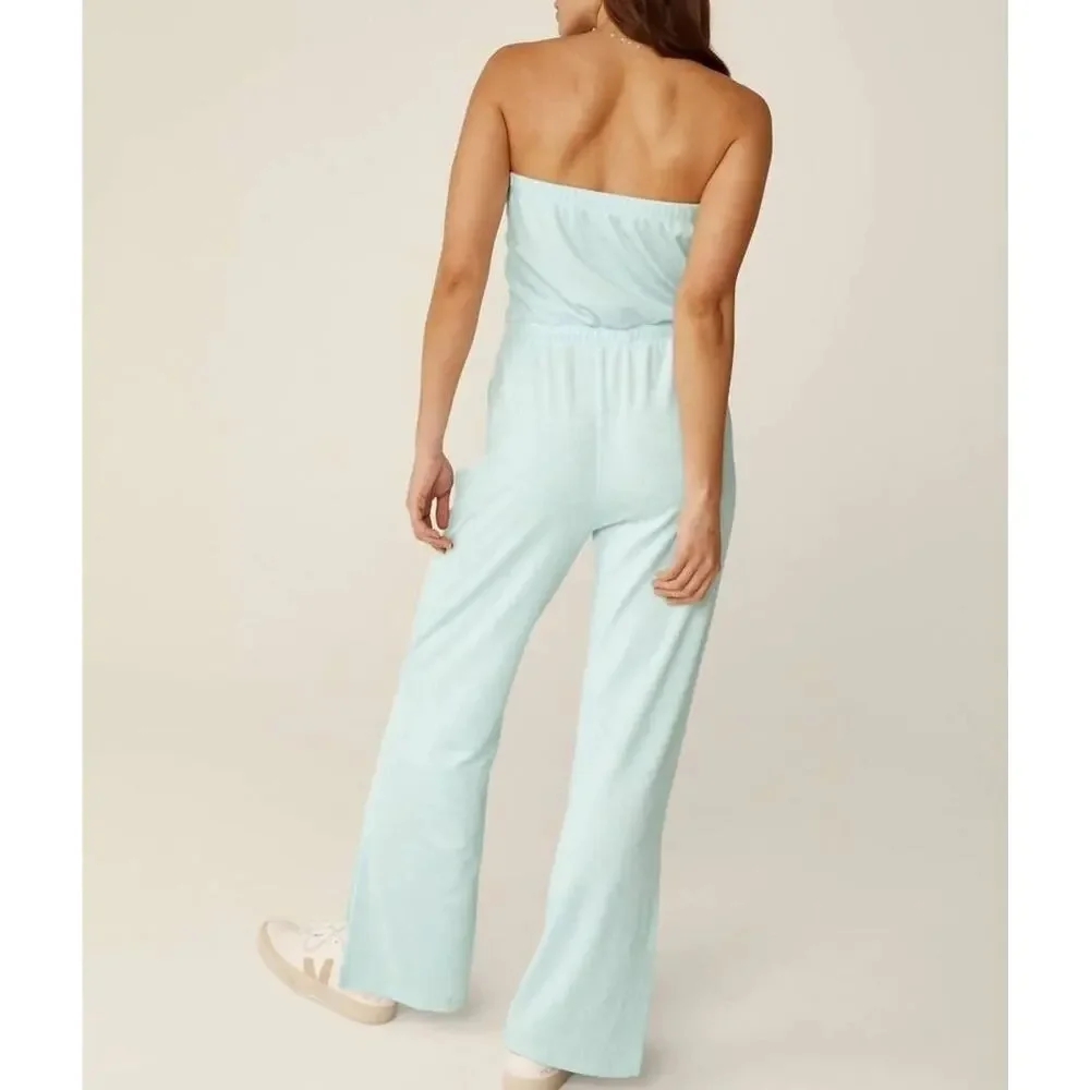 Beyond Yoga Tropez Strapless Terrycloth Jumpsuit in Tropical Waters- Large, NWOT